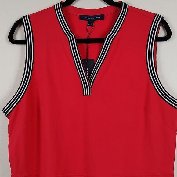 Tommy Hilfiger Striped Trim A-Line Sleeveless Red Knit Dress Size L NWT Preppy - Picture 6 of 12